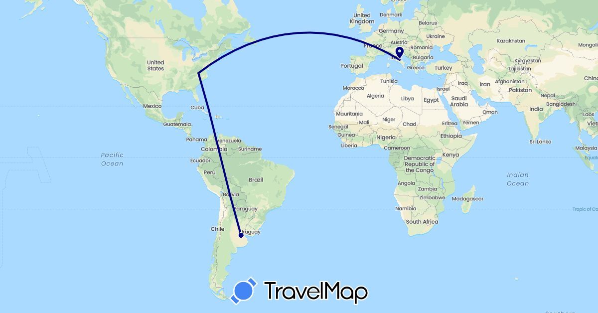 TravelMap itinerary: driving in Argentina, Italy, United States (Europe, North America, South America)